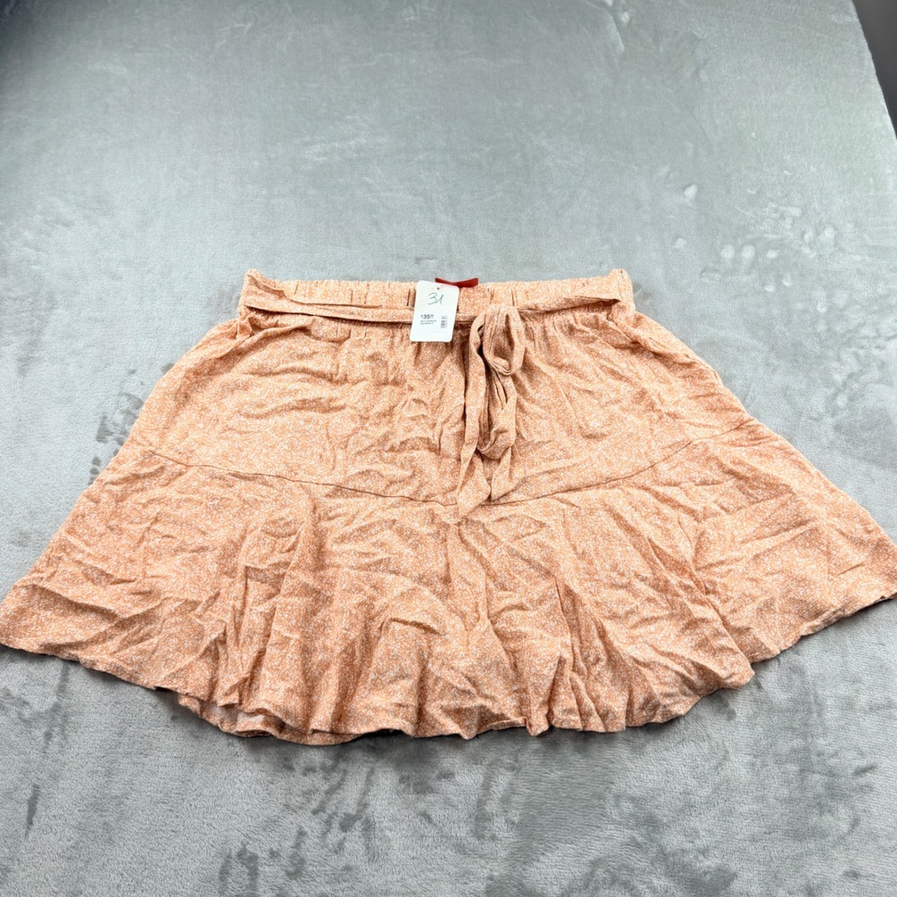 GeeGee Salmon Pink Floral Mini Skirt Women's Plus Size‎ 3XL Boho Tiered Ruffle